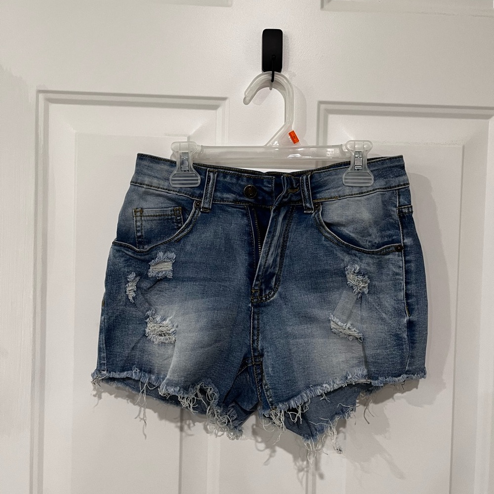 Stretchy Distressed Denim Shorts